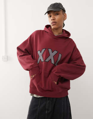 Collusion Oversized Embroidered Xxl Hoodie In Burgundy In Red