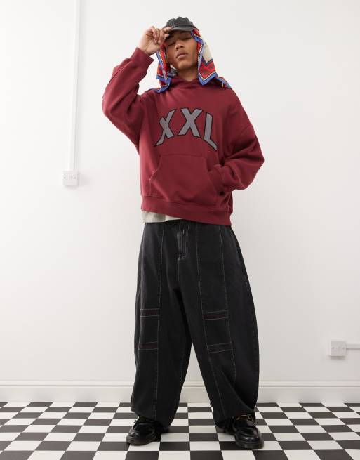 COLLUSION Oversized embroidered XXL hoodie in burgundy | ASOS