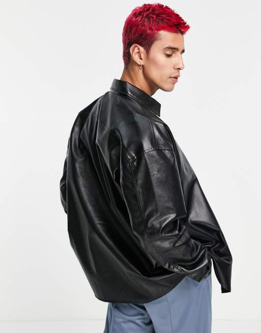 COLLUSION oversized faux leather shirt in black | ASOS