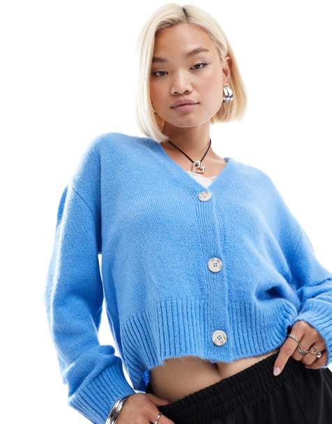 COLLUSION oversized fluffy knit cardigan in pale blue - view 1