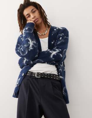 Collusion COLLUSION oversized fluffy logo knitted cardigan in blue