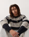 [Collusion] COLLUSION oversized fluffy logo stripe knitted jumper in blue 2XL Blue