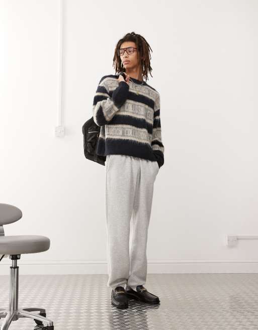 COLLUSION oversized fluffy logo stripe knitted jumper in blue, 4 of 4