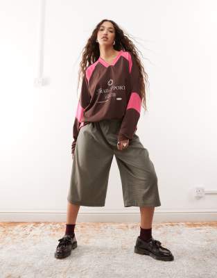 Collusion Oversized Football T-shirt-brown In Brown