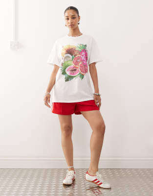 Collusion Oversized Fruit Graphic T-shirt In White
