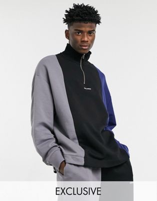 COLLUSION oversized funnel neck sweatshirt with half zip in colour block - ASOS Price Checker