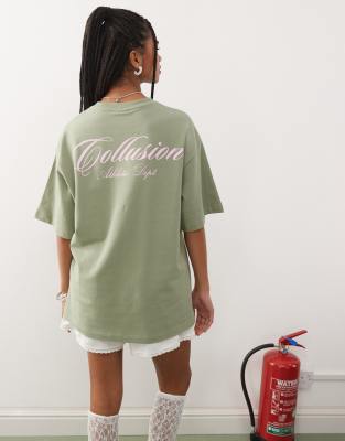 Collusion Oversized Graphic T-shirt In Green