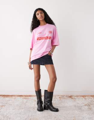 Collusion Oversized Graphic T-shirt In Pink