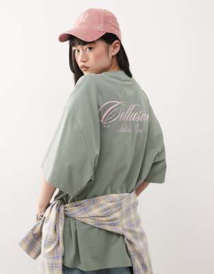 Collusion Oversized Graphic T-shirt In Green