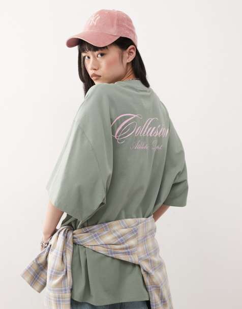 COLLUSION oversized graphic t-shirt in soft green - view 1