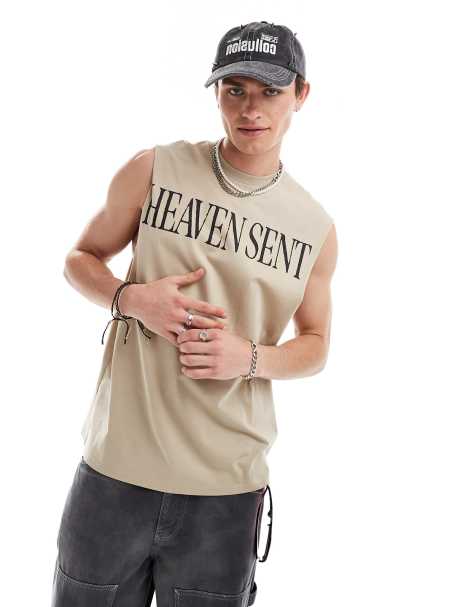 COLLUSION oversized Heaven Sent printed tank in stone - view 1