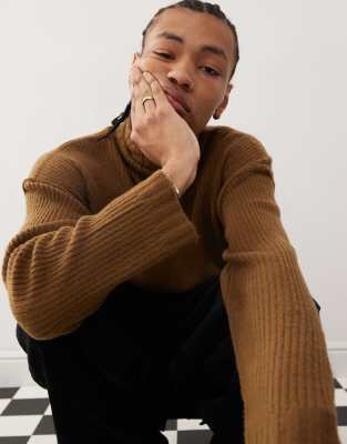 Collusion COLLUSION oversized heavy weight roll neck jumper in brown-No colour