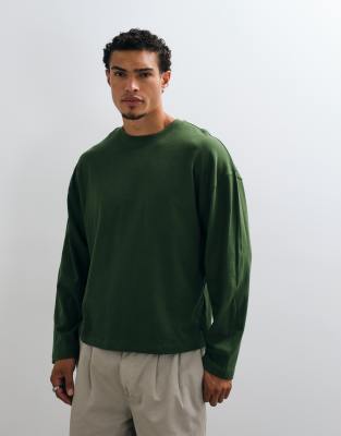 Collusion Oversized Heavyweight Long Sleeve Skate T-shirt In Green