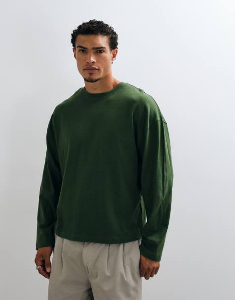 COLLUSION oversized heavyweight long sleeve skate t-shirt in dark green - view 1