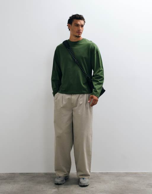 COLLUSION oversized heavyweight long sleeve skate T-shirt in dark green, 2 of 5
