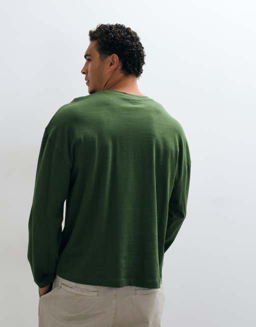 COLLUSION oversized heavyweight long sleeve skate T-shirt in dark green, 4 of 5