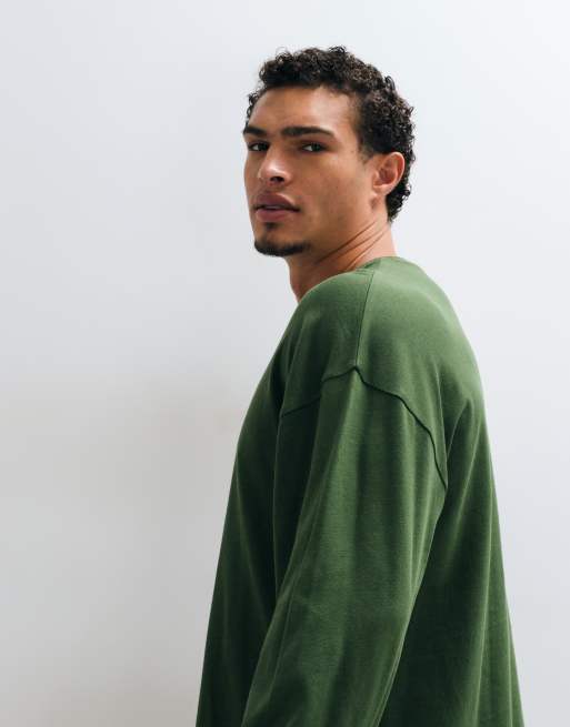 COLLUSION oversized heavyweight long sleeve skate T-shirt in dark green, 5 of 5