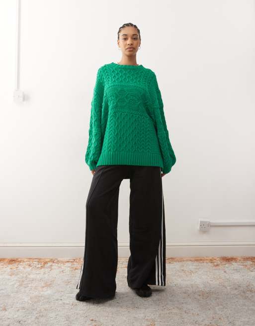 COLLUSION oversized heavyweight washed cable knit sweater in green , 2 of 4
