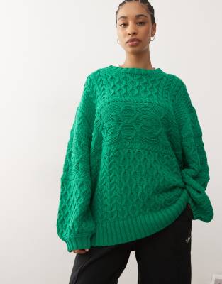 Collusion Oversized Heavyweight Washed Cable Sweater In Green