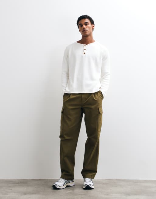 COLLUSION oversized henley-stickad tröja i naturvit, 2 av 5