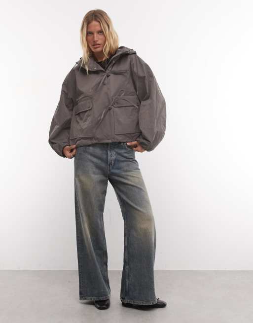 COLLUSION oversized hooded bomber jacket with bow detail in grey, 2 of 4