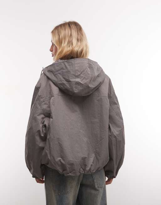 COLLUSION oversized hooded bomber jacket with bow detail in grey, 4 of 4