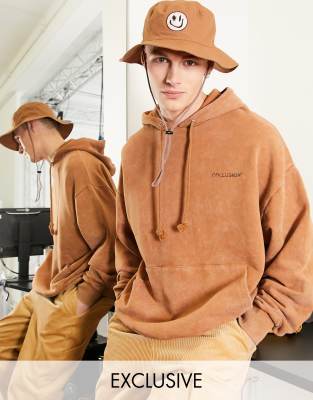 Collusion Oversized Hoodie In Brown Acid Wash Set ModeSens