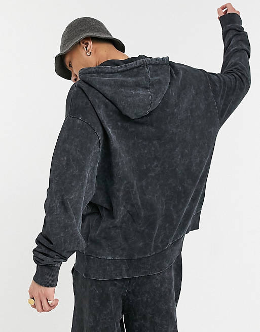 COLLUSION oversized hoodie in charcoal acid wash co-ord