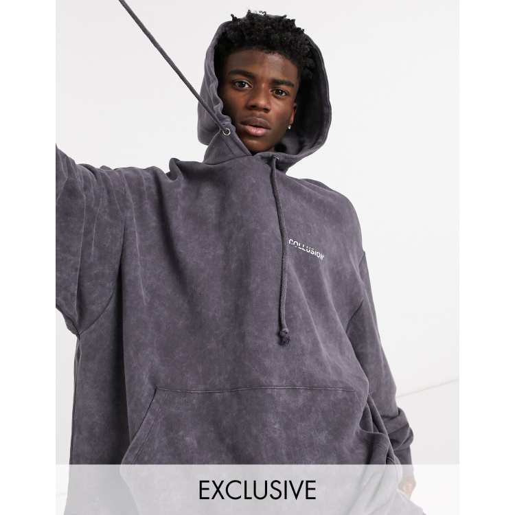 COLLUSION oversized hoodie in charcoal acid wash