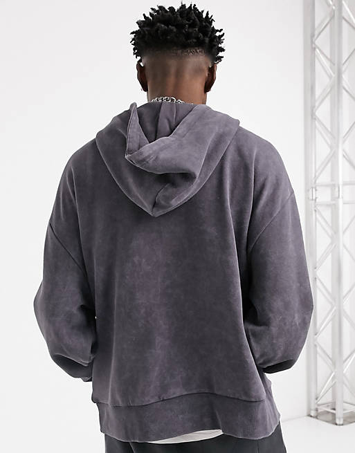 COLLUSION oversized hoodie in charcoal acid wash