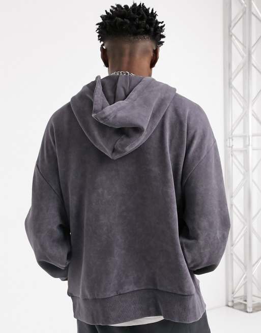 Charcoal Oversized Washed Zip Up Hoodie