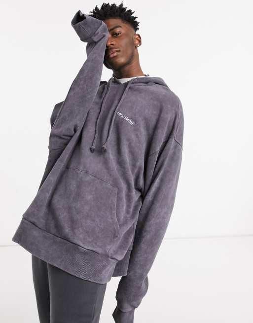 Charcoal Oversized Washed Zip Up Hoodie