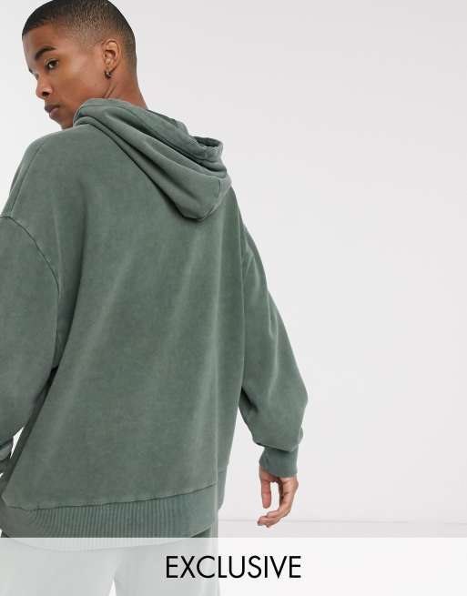 COLLUSION extreme oversized zip up heavyweight hoodie in khaki