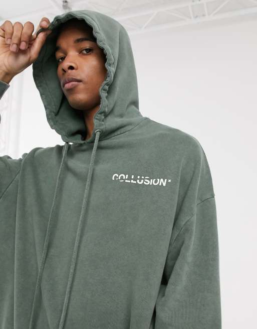 COLLUSION oversized hoodie in washed khaki