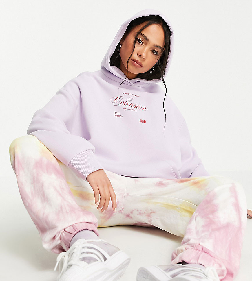 COLLUSION oversized hoodie with brand print in lilac-Purple