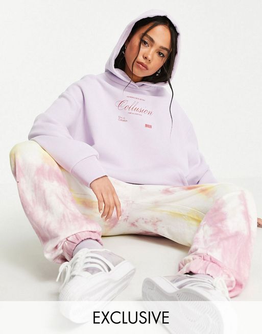 COLLUSION oversized hoodie with brand print in lilac