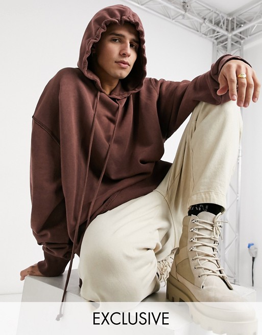 COLLUSION oversized hoodie with contrast seam detail in brown garment dye