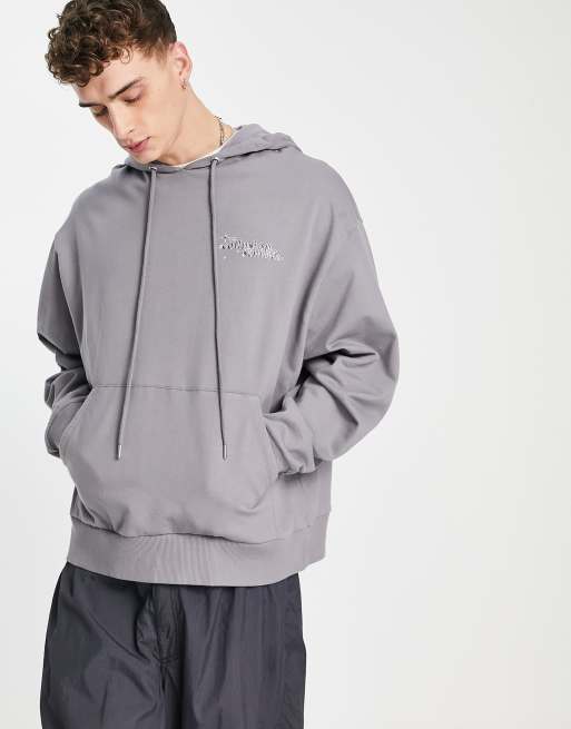 Grey Worldwide Graphic Oversized Hoodie, Tops