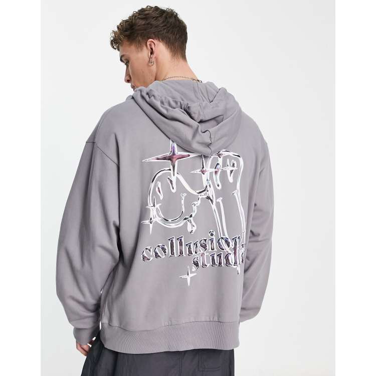 COLLUSION oversized hoodie with drippy face graphic in grey ASOS