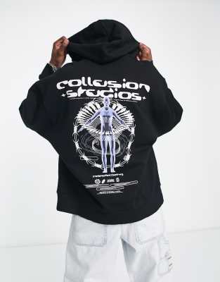 COLLUSION oversized hoodie with graphic in black