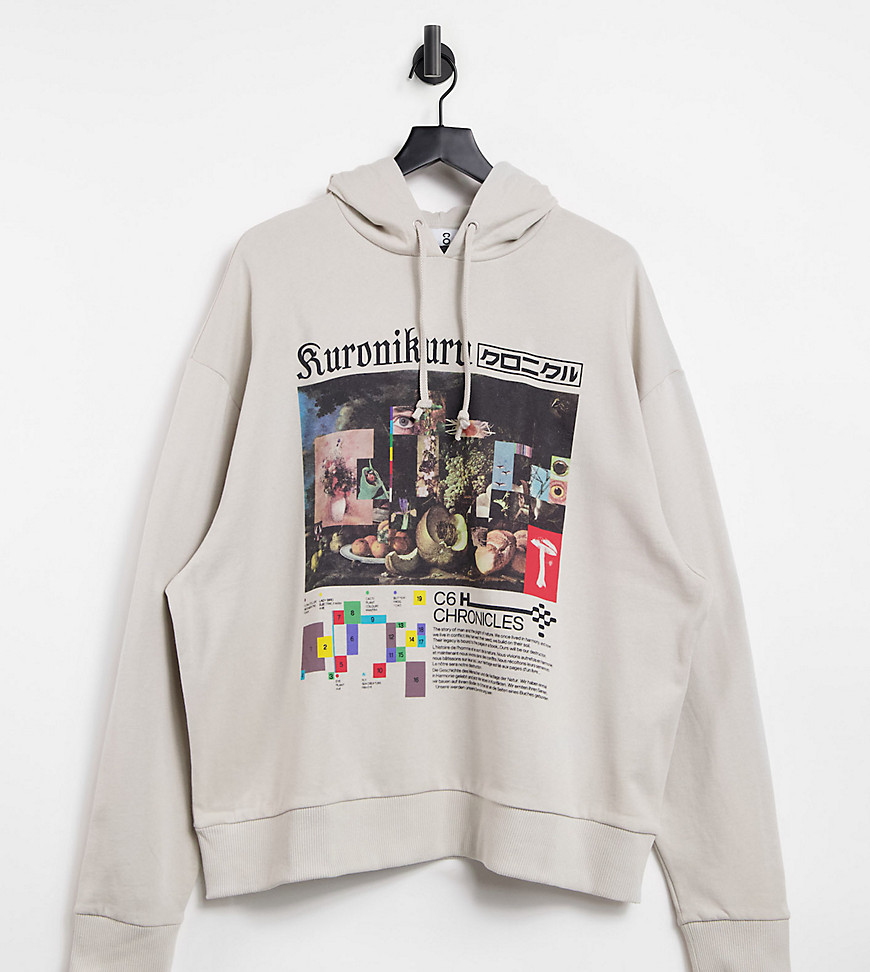 Collusion Oversized Hoodie With Print In Gray-grey
