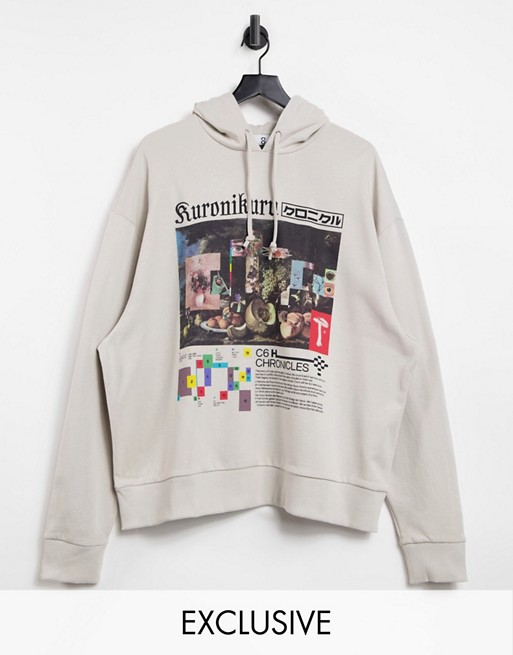 COLLUSION oversized hoodie with print in grey
