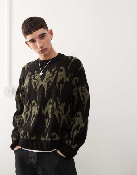 COLLUSION oversized jacquard knitted sweater in khaki - view 1