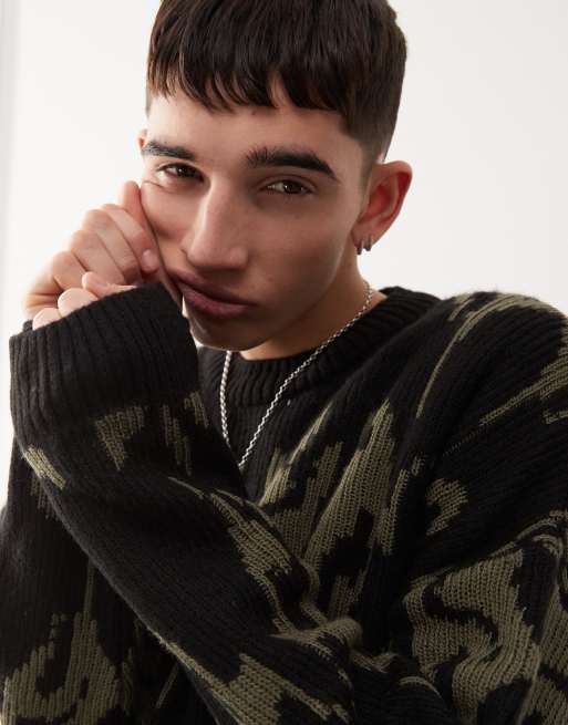 COLLUSION oversized jacquard knitted sweater in khaki | ASOS