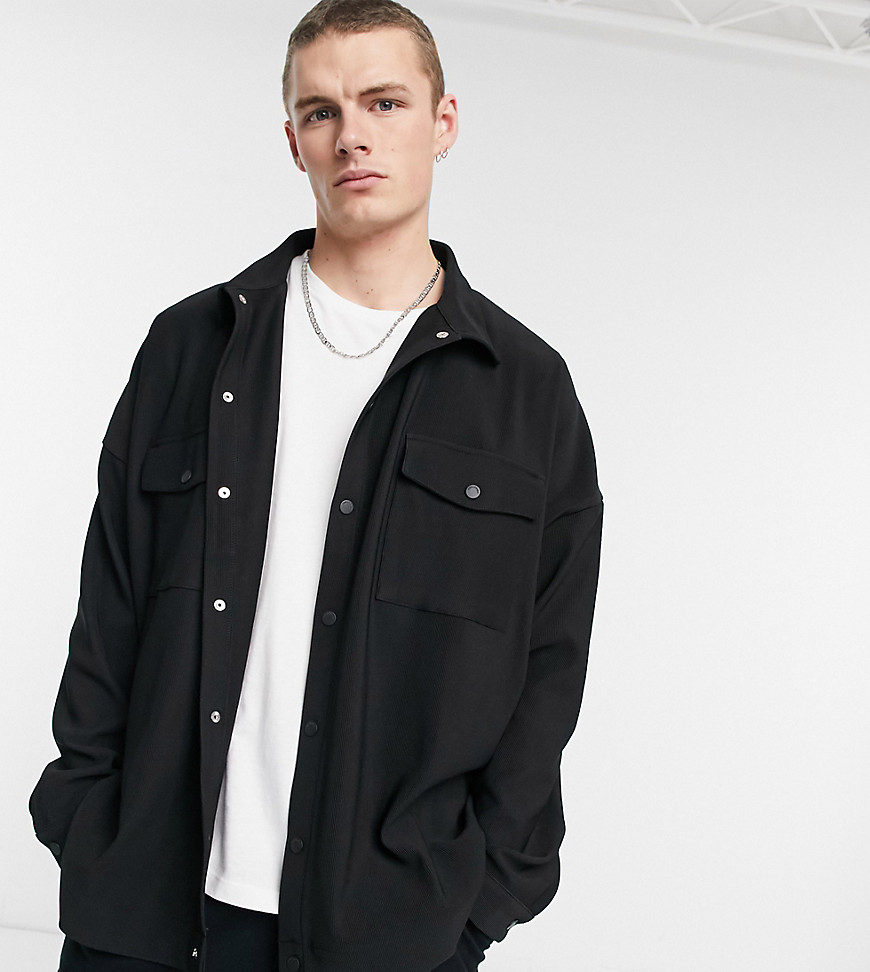 COLLUSION oversized jersey shirt in heavy rib fabric in black