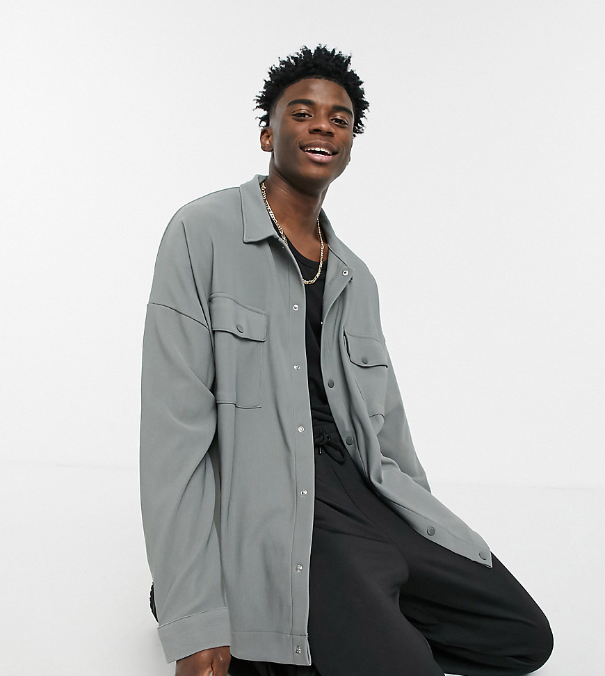 COLLUSION oversized jersey shirt in heavy rib fabric in gray-Grey