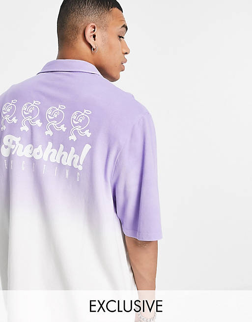COLLUSION oversized jersey shirt in with cartoon print in purple ombre pique fabric