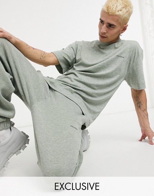 COLLUSION oversized joggers in green marl fabric co-ord