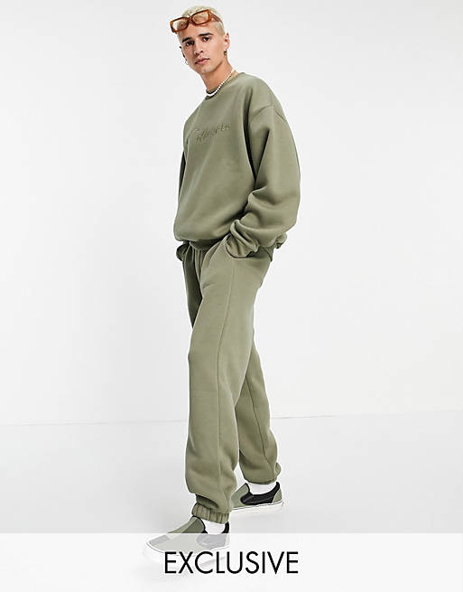 COLLUSION oversized joggers with embroidered logo in khaki co-ord