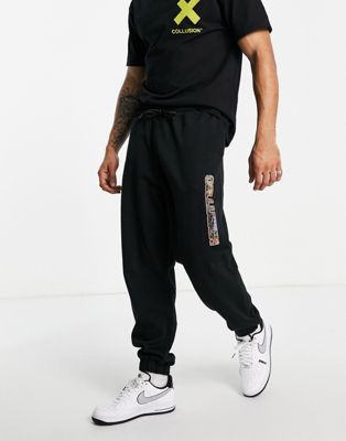 COLLUSION oversized joggers with logo print in black co-ord